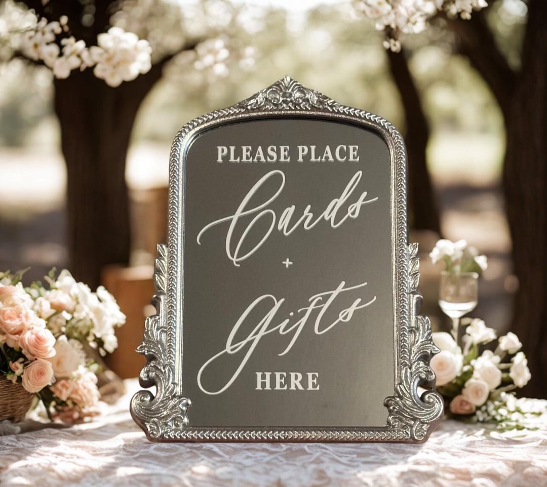 Silver Baroque Cards and Gifts Wedding Mirror Sign (11.8x9.6