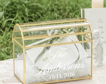 Personalized Large Wedding Card Box Golden Brass & Glass