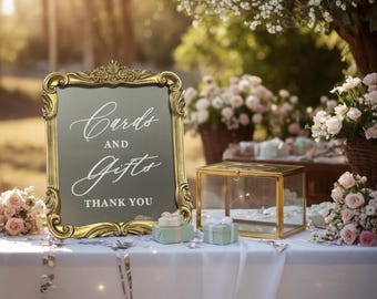 Antique Gold Cards & Gifts Mirror Sign Elegant Wedding Decor (11.8x9.4")