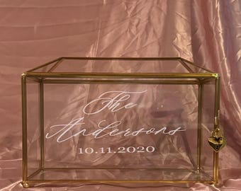 Personalized Medium and Large Golden Brass Glass Card Box: Wedding Keepsake