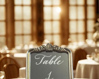 Bronze Gold Mirror Wedding Table Numbers: Elegant Reception Decor (5.75x5.63")