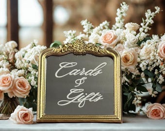 Gold Wedding Cards Gifts Sign, Mini Mirror Reception Decor (5.75x5.63")