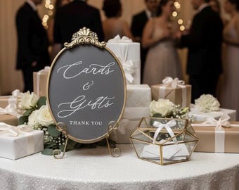 Gold Fleuron Cards & Gifts Mirror Sign: Wedding Table Decor