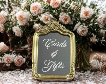 Gold Cards and Gifts Wedding Sign: Elegant Vintage Style (9.3x6.2")