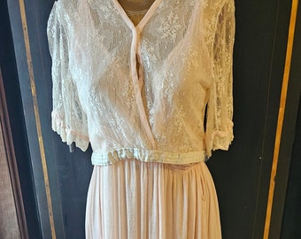 1920's Pink Silk Boudior Dress with Lace Jacket