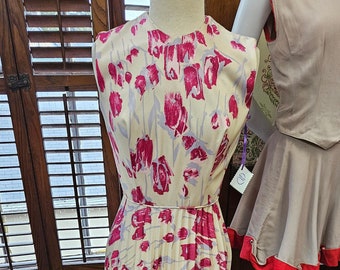 1970s Rose Print Polyester Gown