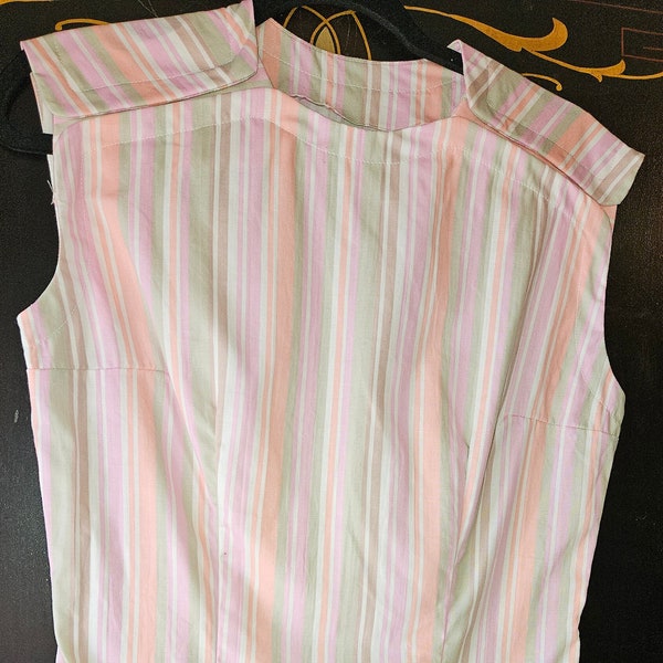 1940s Striped Cotton Sleeveless Blouse