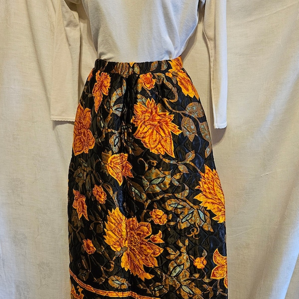 1970s Printed Satin Quilted Maxi-Skirt