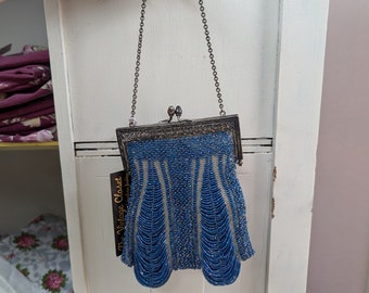 1920's Sweet Blue & Silver Beaded Bag