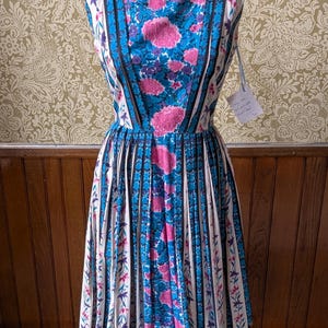 Vintage 1950&#39;s Aqua Print Cotton Dress.