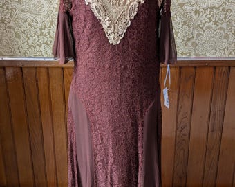 Antique 1920's Brown Lace Dress.