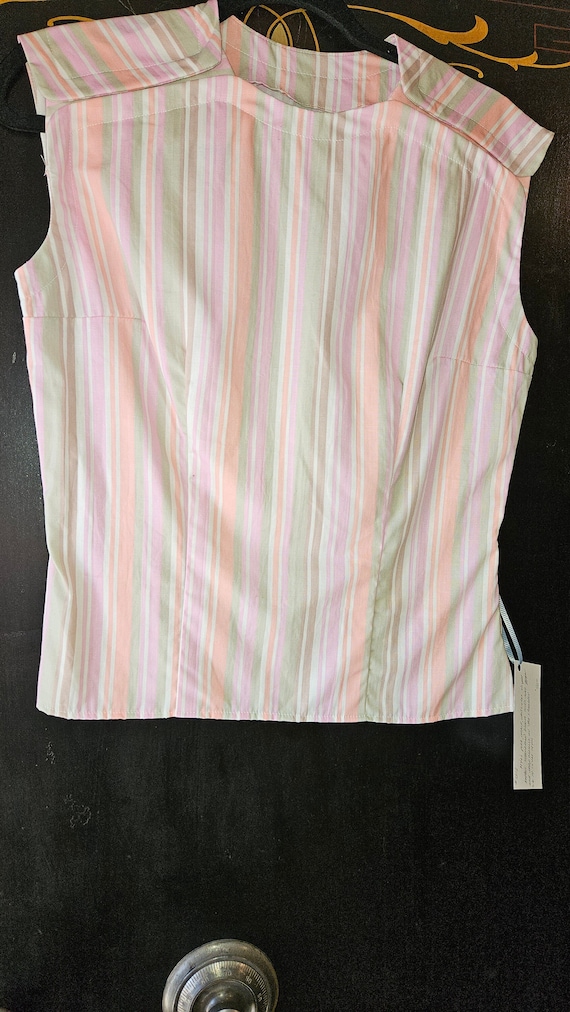 1940s Striped Cotton Sleeveless Blouse