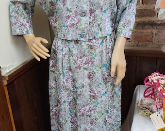 1950's Silk Print 2 Piece Dress & Jacket