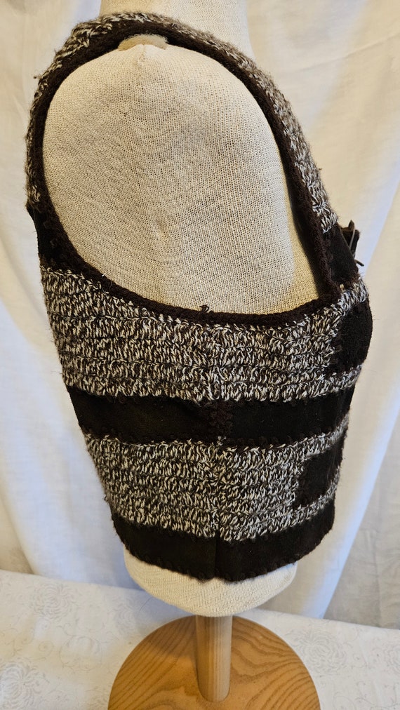 1970s Brown Swede & Knit Buckle Front Vest - image 3