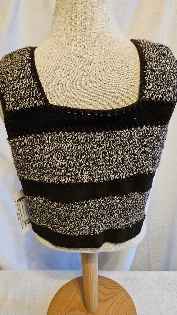 1970s Brown Swede & Knit Buckle Front Vest - image 4