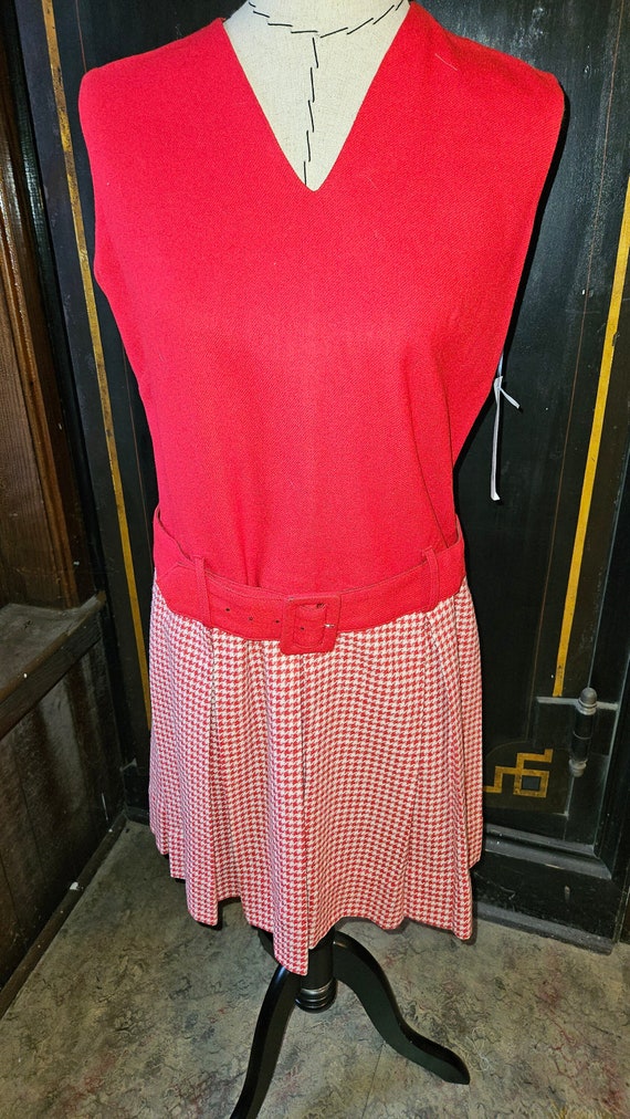 1960s Red & White Wool Drop Waist Jumper