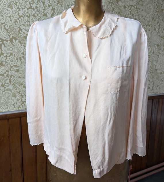 Vintage Pale Pink Silk Charmeuse Bed Jacket.