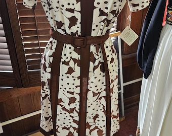 1970s Brown & White Print Dress by Westover Walker