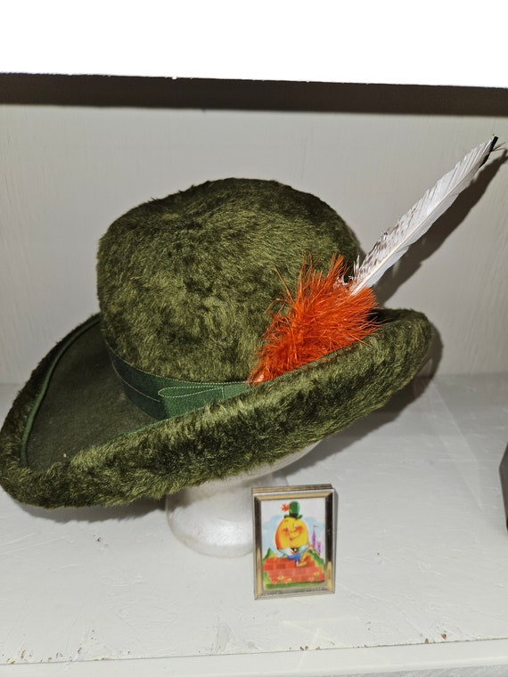 1960s Fedora - Green wool felt with Faux Fur - image 1