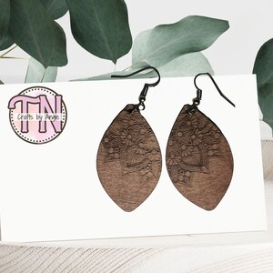 Beautiful Flower Engraved Wood Earrings, Boho Style, Dangle, Natural Wood, Bohemian Jewelry, Cute Farmhouse Style