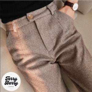 Dark Academia Clothing Pencil Harem Pants Women Woolen Dark Academia Pants For Your Minimal Style High Waist Slim Feet Suit Pants Loose