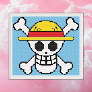 One Piece Logo - Straw Hat Jolly Roger Cross Stitch Pattern - Easy 4 colors - PDF Instant Download