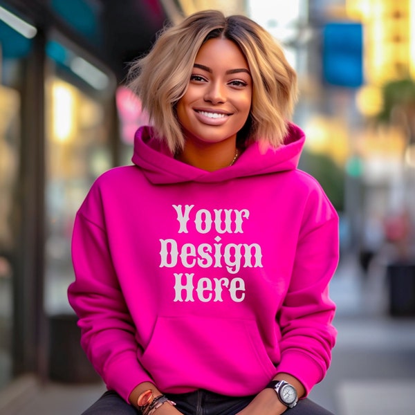 Gildan 18500 Mockup Heliconia Hoodie Mockup Hoodie Pink Hoodie Aesthetic Mockup Pink Hoodie Boho Modern Mom Lifestyle Mock up Women Mocks