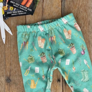 Baby Pants Spring Garden Helper on Teal Green Organic Cotton | Baby Joggers | Gender Neutral Baby Pants | Baby Boy Pants | Baby Girl Pants