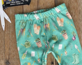 Baby Pants Spring Garden Helper on Teal Green Organic Cotton | Baby Joggers | Gender Neutral Baby Pants | Baby Boy Pants | Baby Girl Pants