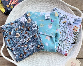 Bamboo Organic Stretchy Preflat Spring Floral Embroidery Garden Bee | Newborn | One Size | Bamboo Cotton Preflat Cloth Diaper]