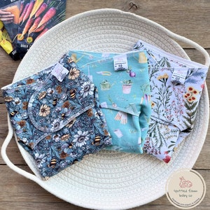 Bamboo Organic Stretchy Preflat Spring Floral Embroidery Garden Bee | Newborn | One Size | Bamboo Cotton Preflat Cloth Diaper