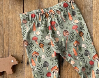 Baby Pants Mushroom Mushies on Green Organic Cotton | Baby Joggers | Gender Neutral Baby Pants | Baby Boy Pants | Baby Girl Pants
