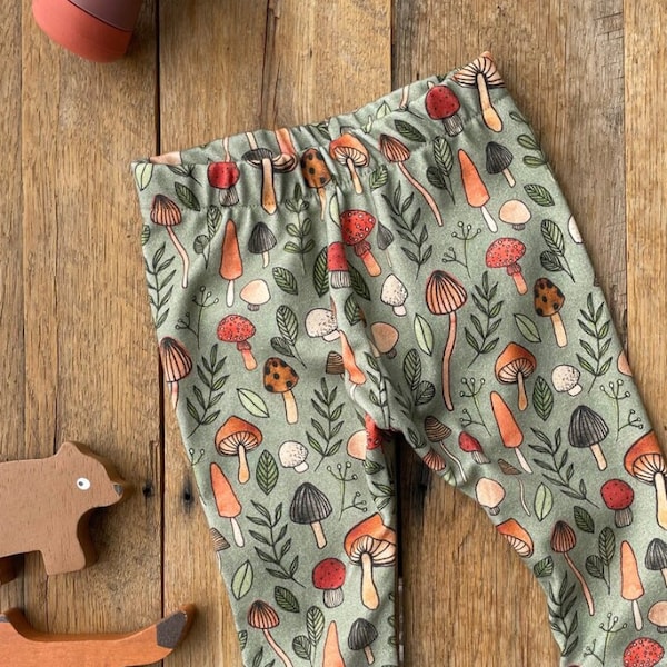 Baby Pants Mushroom Mushies on Green Organic Cotton | Baby Joggers | Gender Neutral Baby Pants | Baby Boy Pants | Baby Girl Pants