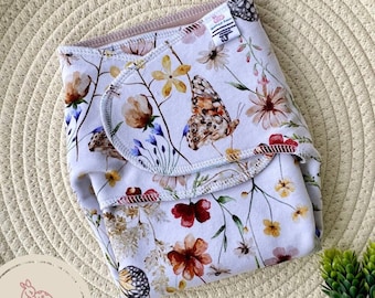 Bamboo Organic Stretchy Preflat Butterfly Wildflower | Preemie | Newborn | One Size | Bamboo Organic Cotton Cloth Preflat Diaper
