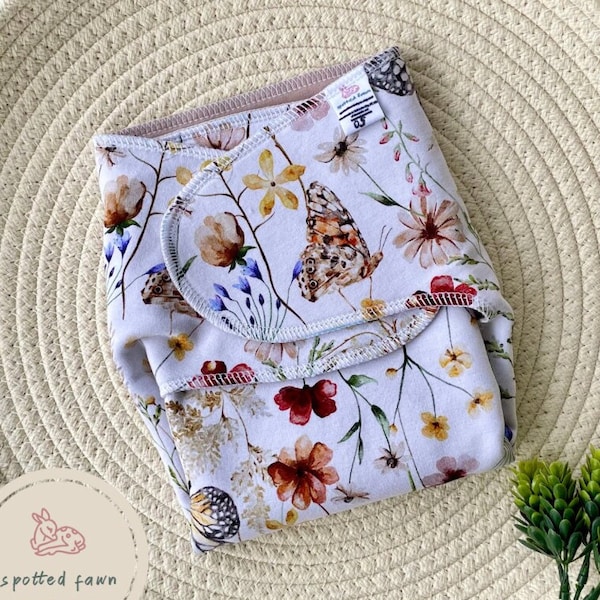 Bamboo Organic Stretchy Preflat Butterfly Wildflower | Preemie | Newborn | One Size | Bamboo Organic Cotton Cloth Preflat Diaper