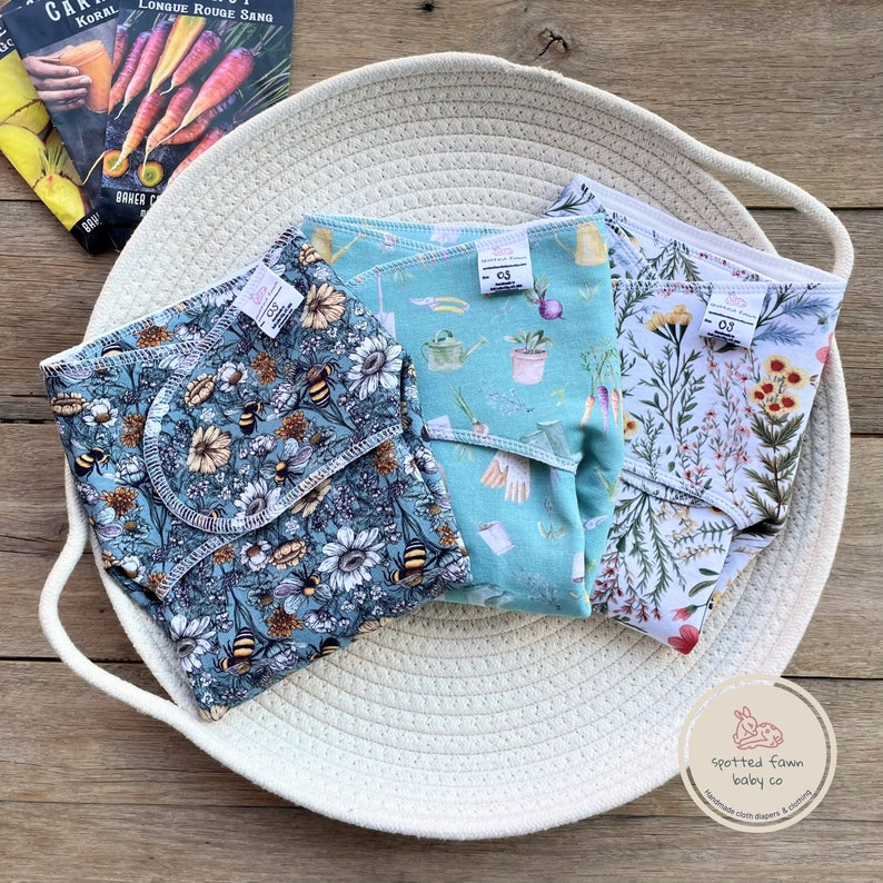 Bamboo Organic Stretchy Preflat Spring Floral Embroidery Garden Bee Newborn One Size Bamboo Cotton Preflat Cloth Diaper image 1