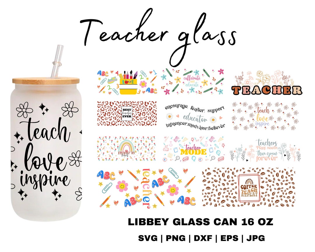 16oz Teacher Glass Can Svg Bundle Glass Can Full Wrap - Etsy Australia