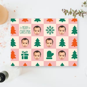 Cartão de foto personalizado de Natal e família digital, cartão de natal de CARTOON, presente exclusivo e personalizado, biscoito de gengibre, árvore