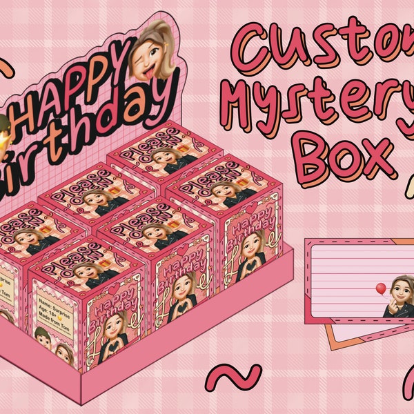 Printable DIY Surprise Blind Box Template | Birthday Mystery Box Gift Paper Craft | Customize Surprise Favor Box Valentine’s Day couple gift