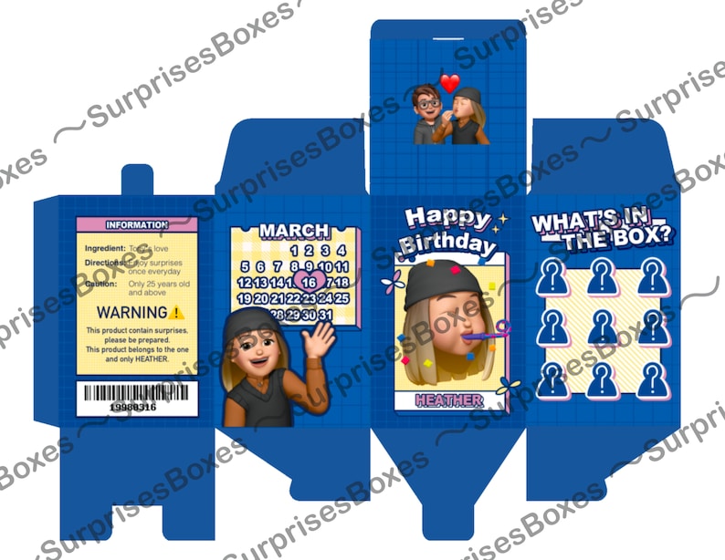 Printable DIY Surprise Blind Box Template Birthday Mystery Box Gift Printable DIY Surprise Blind Box Template Birthday Mystery Box Gift