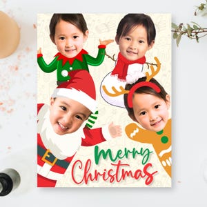 Cartão de foto personalizado de Natal e família digital, cartão de natal de CARTOON, presente exclusivo e personalizado, biscoito de gengibre, árvore