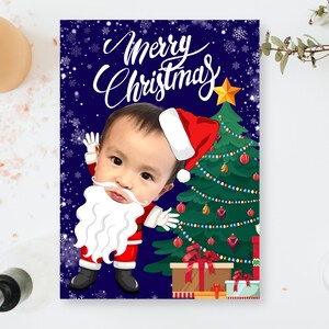 Carte photo numérique numérique Noël Noël famille, carte de vœux CARTOON, cadeau unique et personnalisé, pain d'épice, arbre