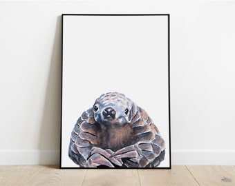 Descarga instantánea de pangolín para decoración de vivero neutral, arte de pared de animales para regalo de Baby Shower para niño o niña, pintura de acuarela de pangolín