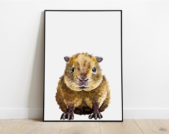 Capybara Printable Instant Download for Neutral Nursery Decor Animal Wall Art for Baby Shower Gift for Boy or Girl Capybara Watercolor Print
