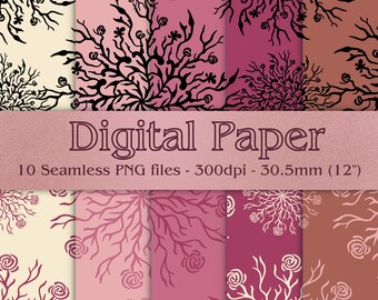 Fairy Tale Rosebush Digital Paper – Seamless Twiggy Design (Digital Download)