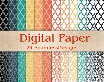 Feminine Digital Paper – 24 Classy Seamless PNG Patterns (12x12 in)