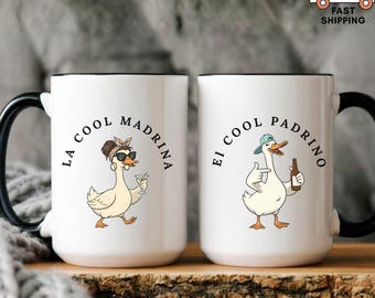 Godmother Godfather Mug, La Cool Madrina Y El Cool Padrino, Spanish Godparents proposal Gift, Baptism Coffee Cup, Pregnancy Announcement