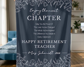 Teacher Retirement Blanket, Personalized Retired Teacher Gift, Custom Teacher Goodbye Gift, New Chapter Throw, Farewell Coworker Gift