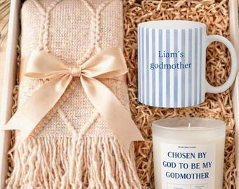 Personalized Godmother Proposal Gift Box, Will You Be My Godmother Gift, Baptism Gift, Custom Mug Candle Blanket Set