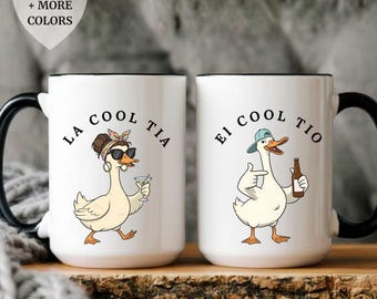 Personalized Aunt And Uncle Mug, La Cool Tía Y El Cool Tío, Baby Announcement Gift, Funny Goose Spanish Coffee Cups, Gift For Siblings